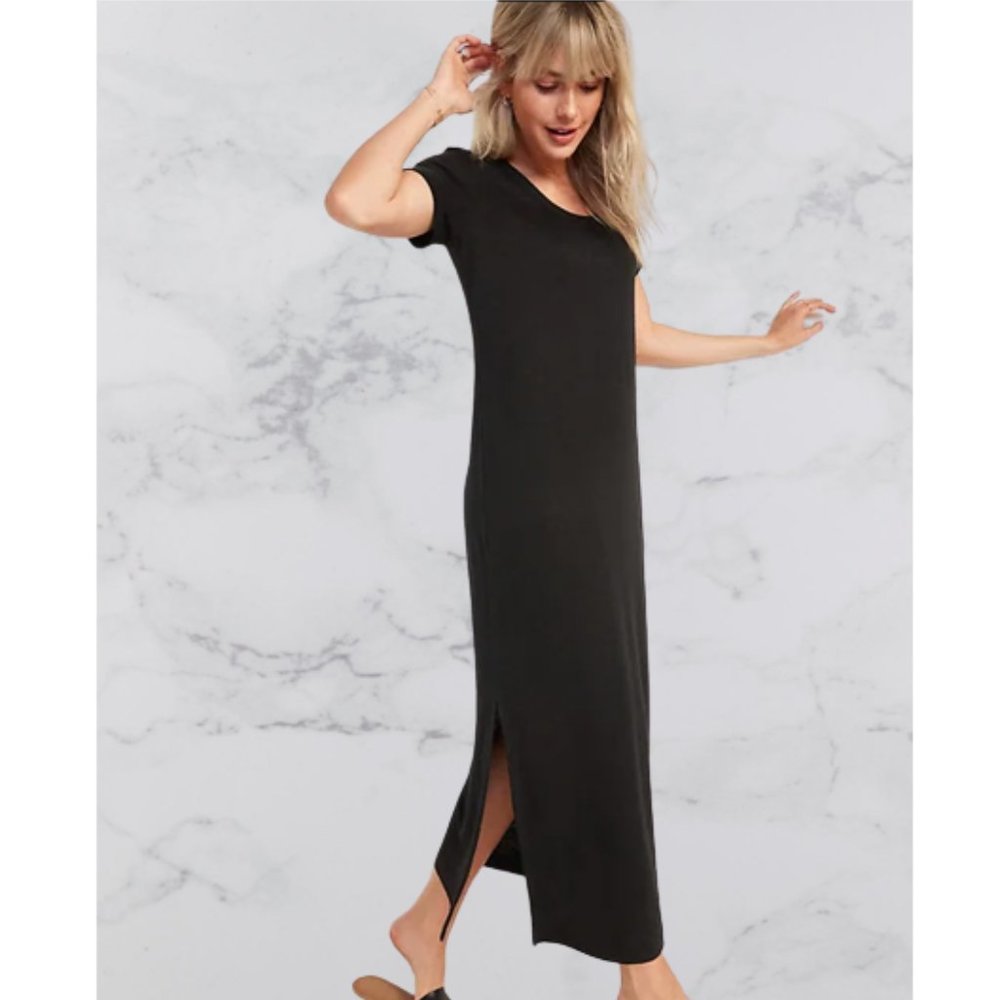 OLD NAVY Linen Blend Black T Shirt Dress w/ Side Slit (L)